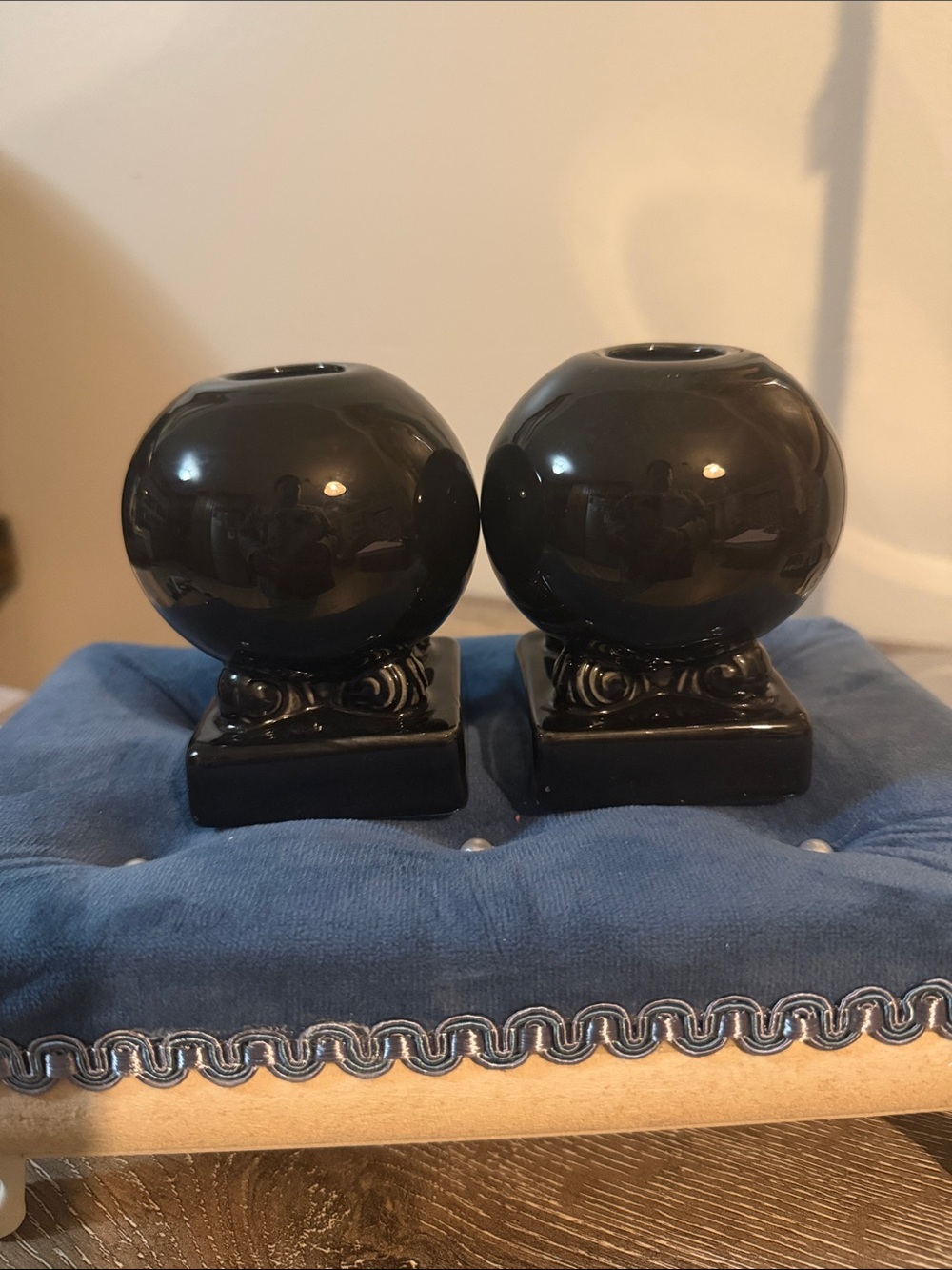 Fiesta Ceramic Black Bulb Globe Candle Stick Holders Pair Homer Laughlin Retired